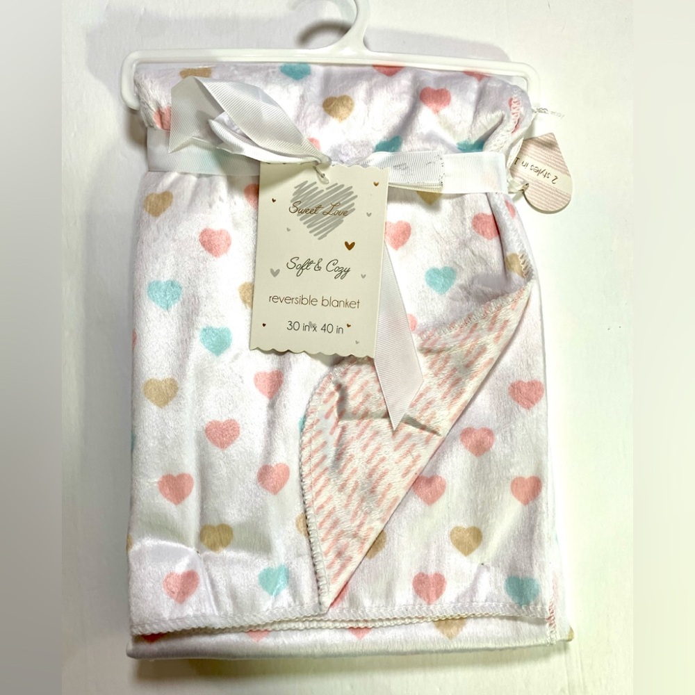 Sweet Love Heart Double Sided Minky Baby Blanket NWT